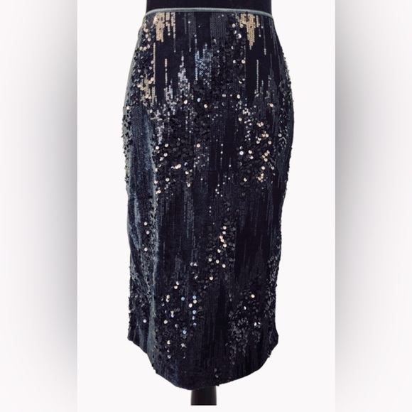 Bidou Bisou Black Crushed Velvet Sparkle Pencil Skirt Raining Sequins - Picture 1 of 9